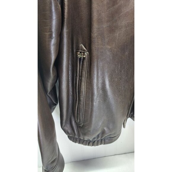 Genuine Leather Brown Jacket By Weatherproof With Zip Pockets & Button Cuffs - Picture 3 of 13